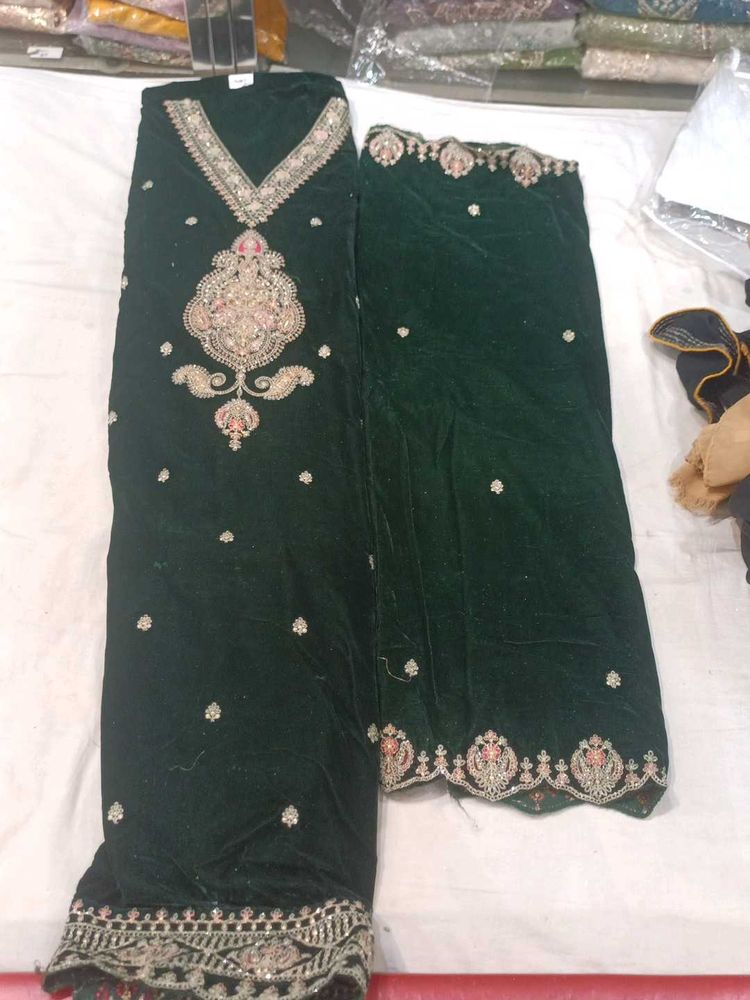 Elegant Green Velvet dress material