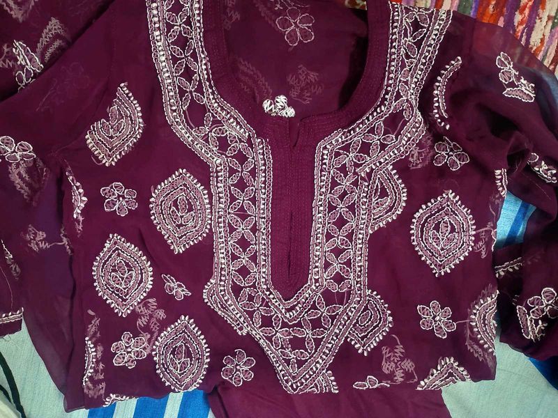 Chikankari wine Kurta with inner