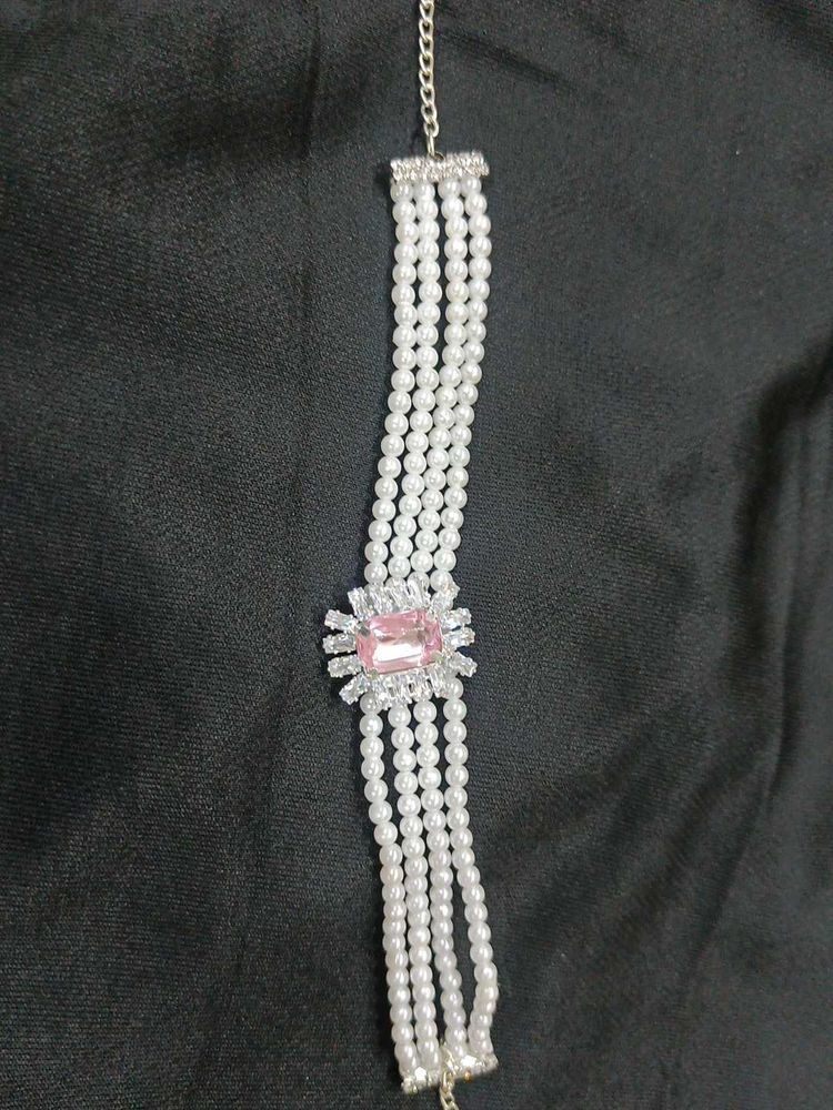 Pink Stone &amp; Pearl Necklace And Earrings Combo