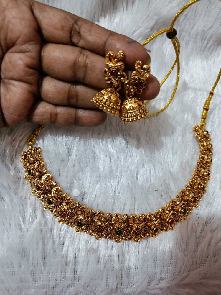Temple Jewellery  Necklace With Earring Se