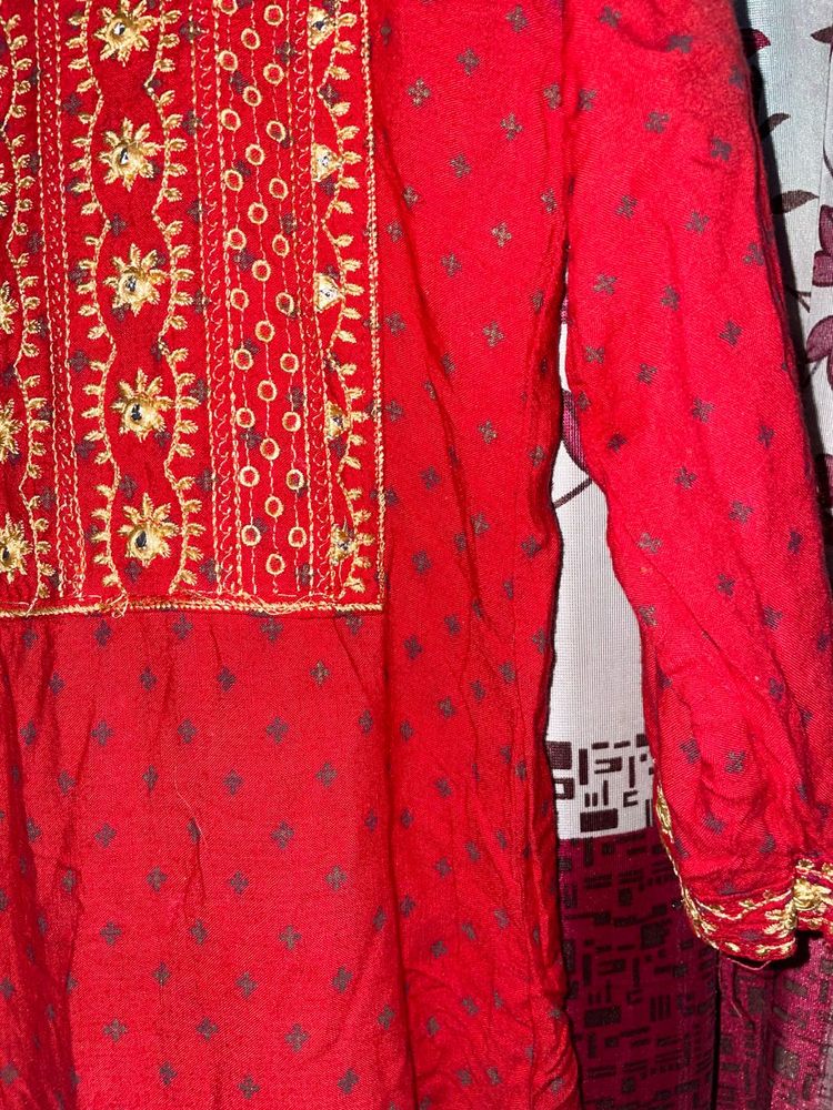 Red Embroidered Kurti