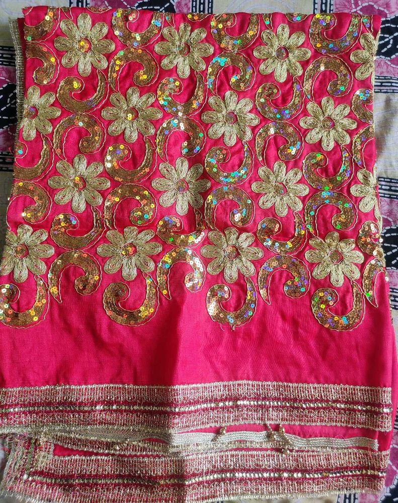 Red Embroidered Dupatta/Chunari