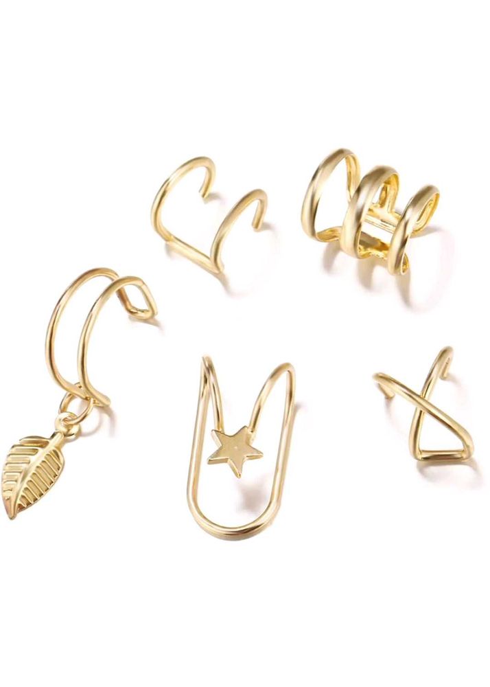 korean style metal cuff earrings gold piercing set