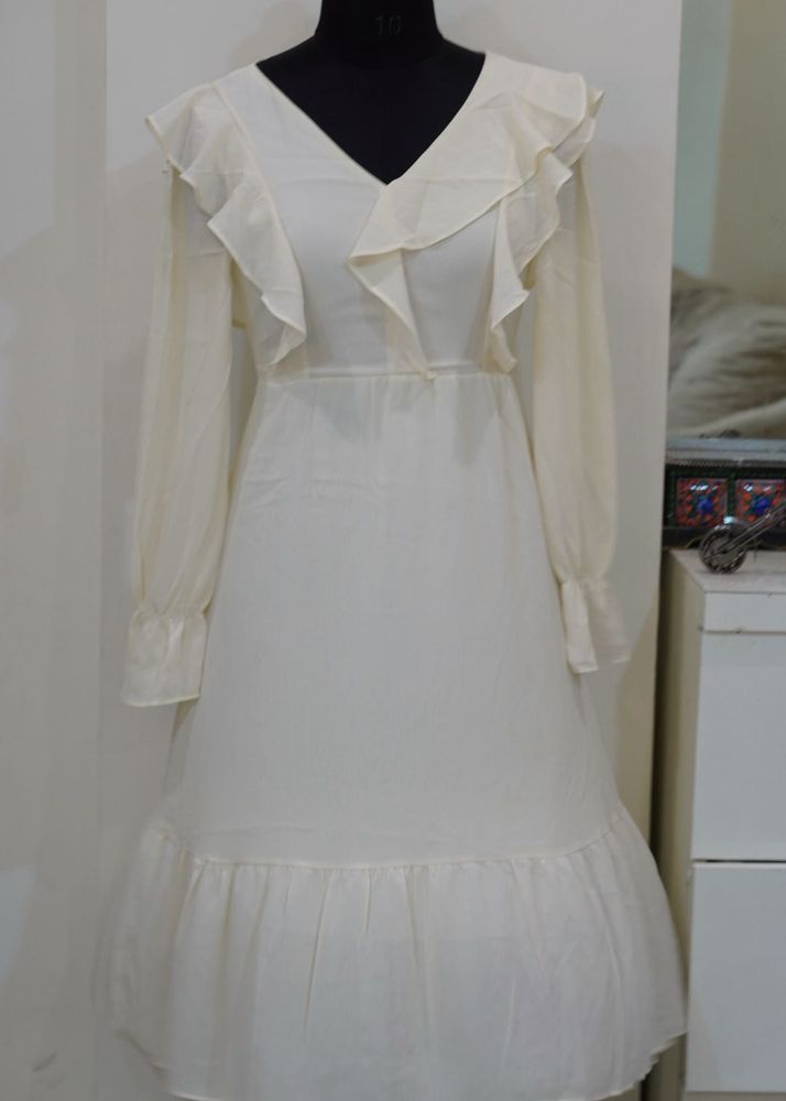 Ivory Ruffle Trim Dress