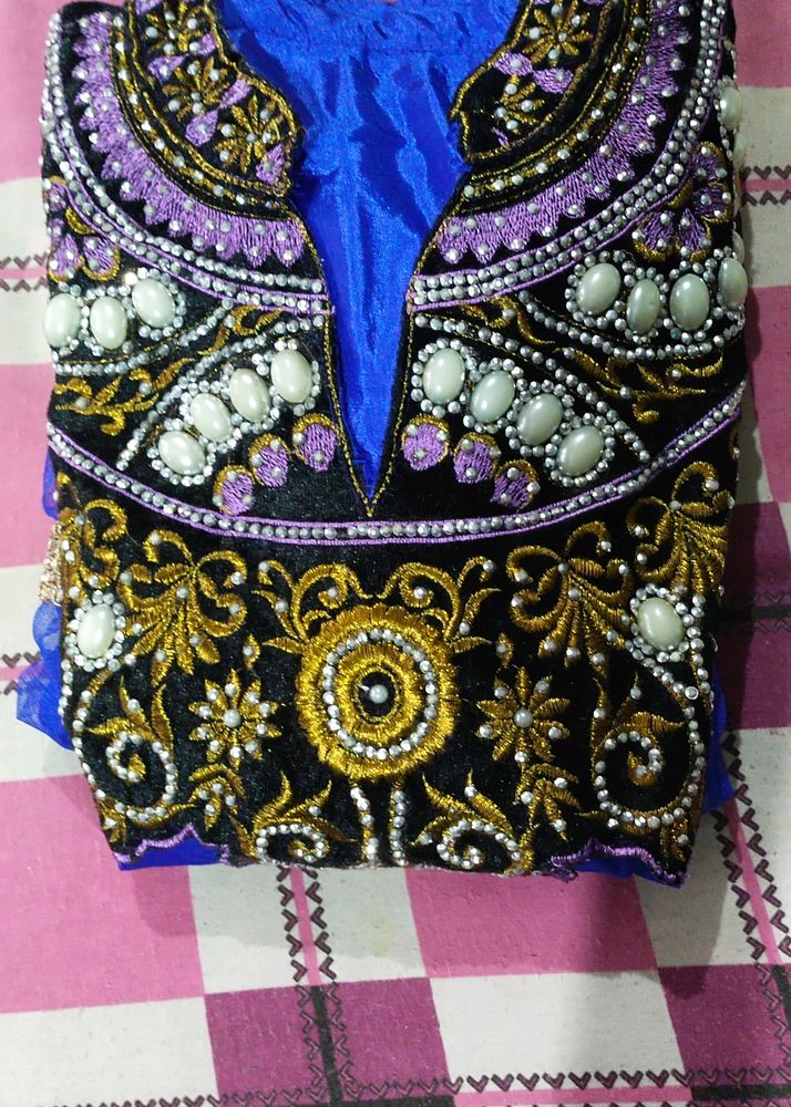 A Pretty Blue Colour Dress Party Wear Only Anarkali Suit For Pretty Ladies Size 34 Full Length In Good Condition But It Is Old No Any Damages Looking New Net Cloth Material