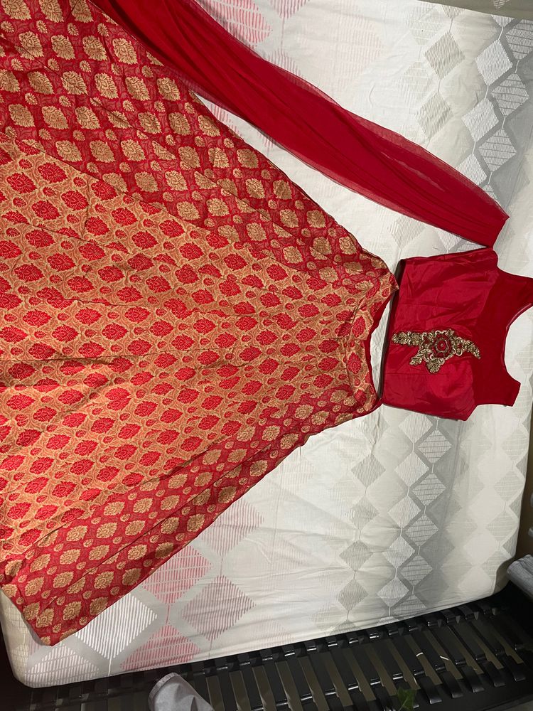Sleeveless Red Lehenga And Choli