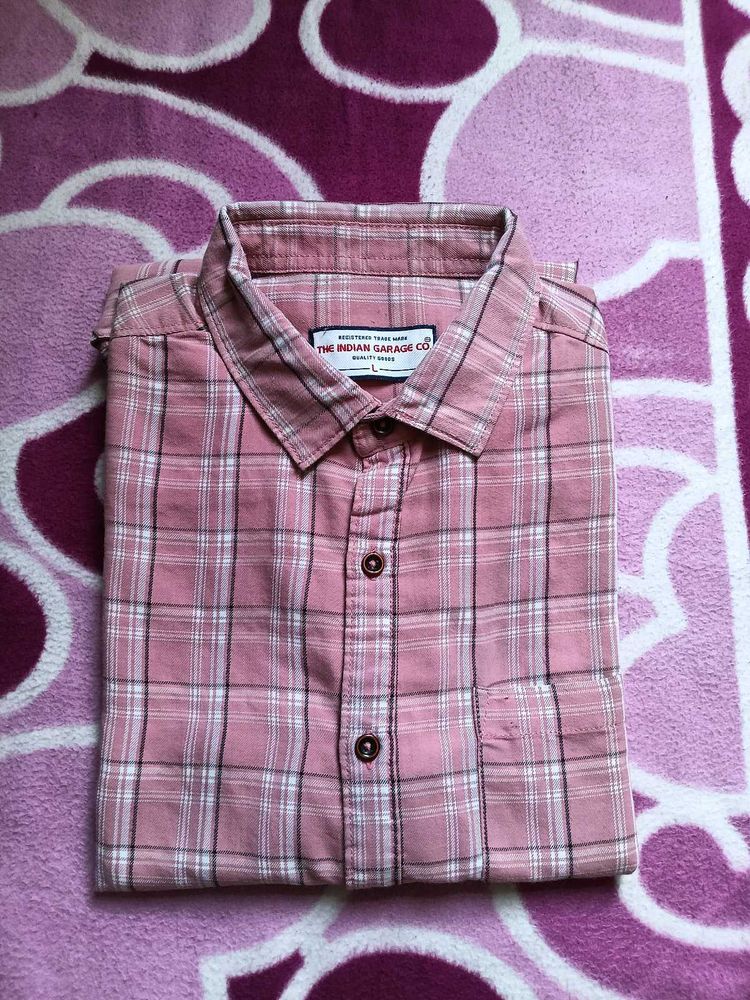 L Size Cotton Colour Check Shirt