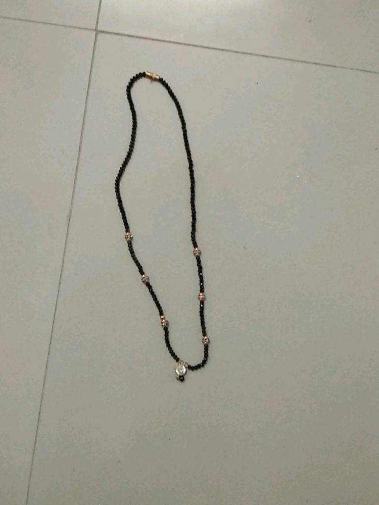 Delicate Black Beaded &amp; Gold Charm Necklace