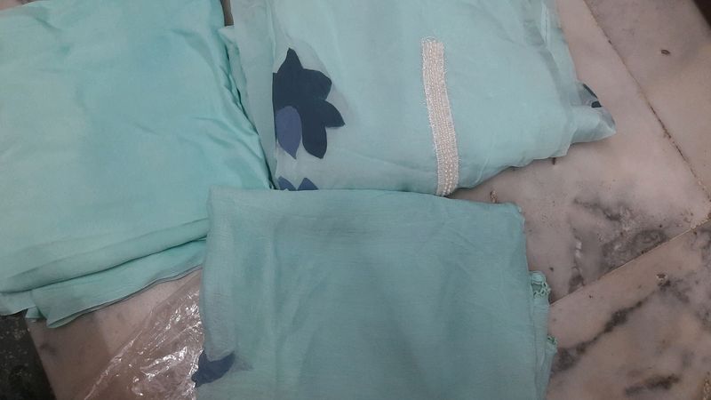 Pure Organza Suit With Brush Paint