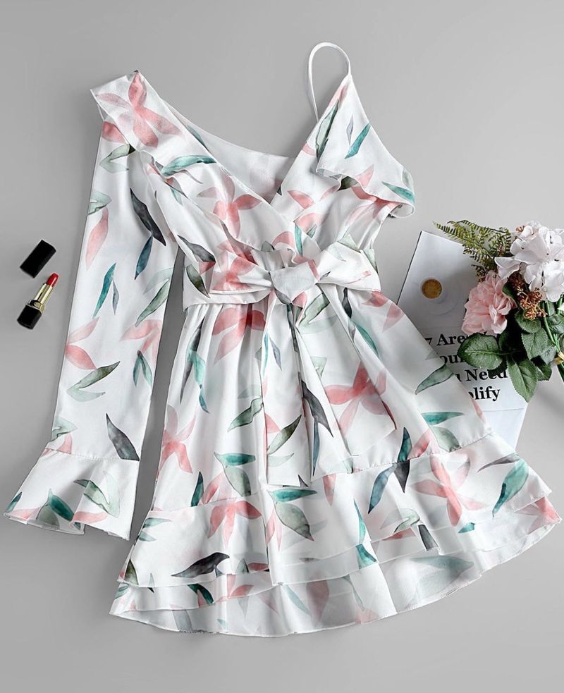 Floral Print Asymmetrical Romper