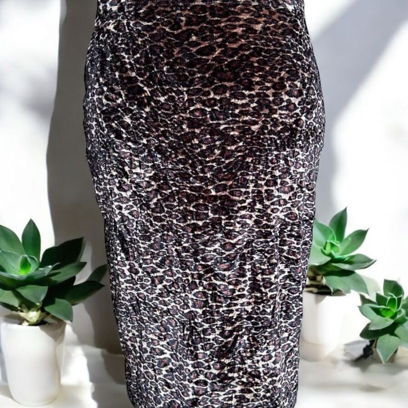 Leopard Print Velvet Pencil Skirt