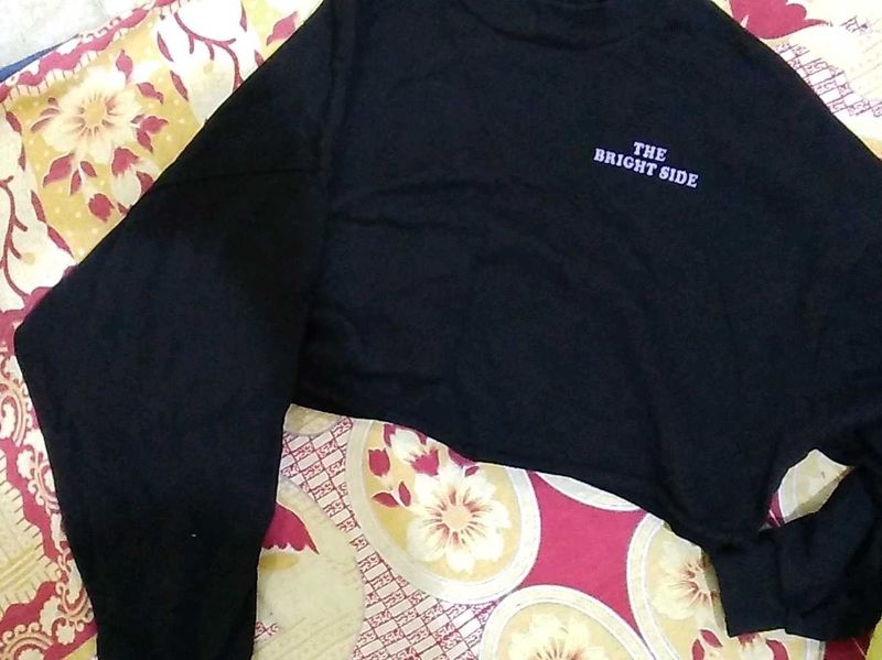 Black &#39;The Bright Side&#39; Cropped Long Sleeve