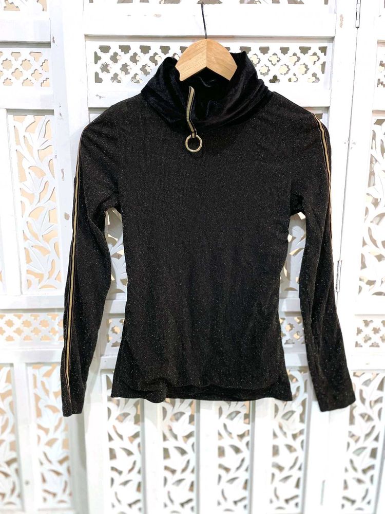 Golden Glam Glitter High Neck Top D