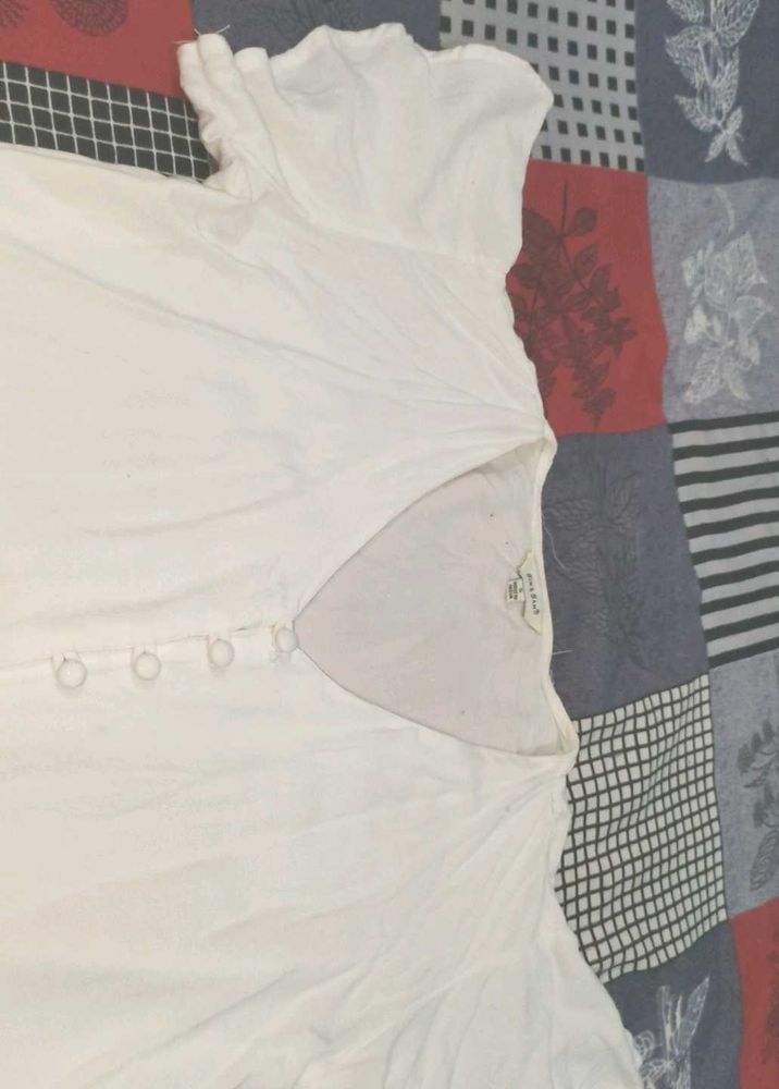 White Ruffle Sleeve T-Shirt