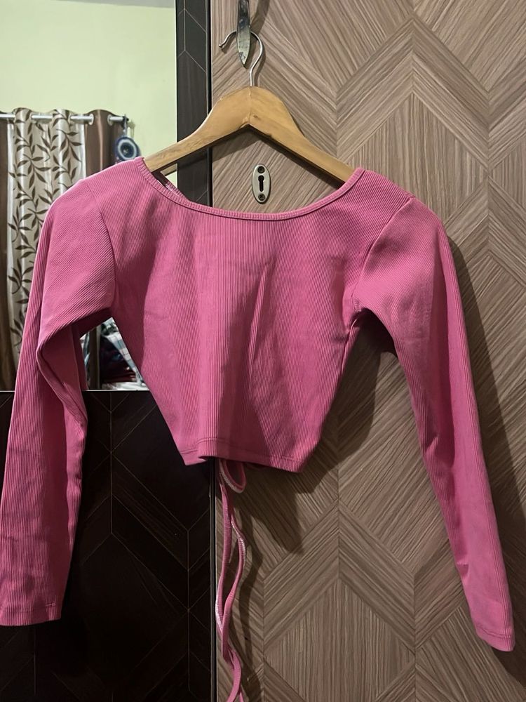 Pink Long Sleeve Crop Top