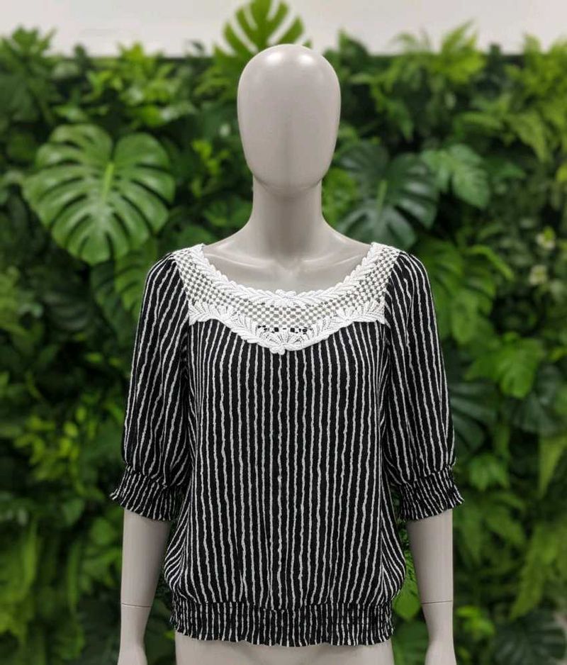 Striped Blouse with Lace