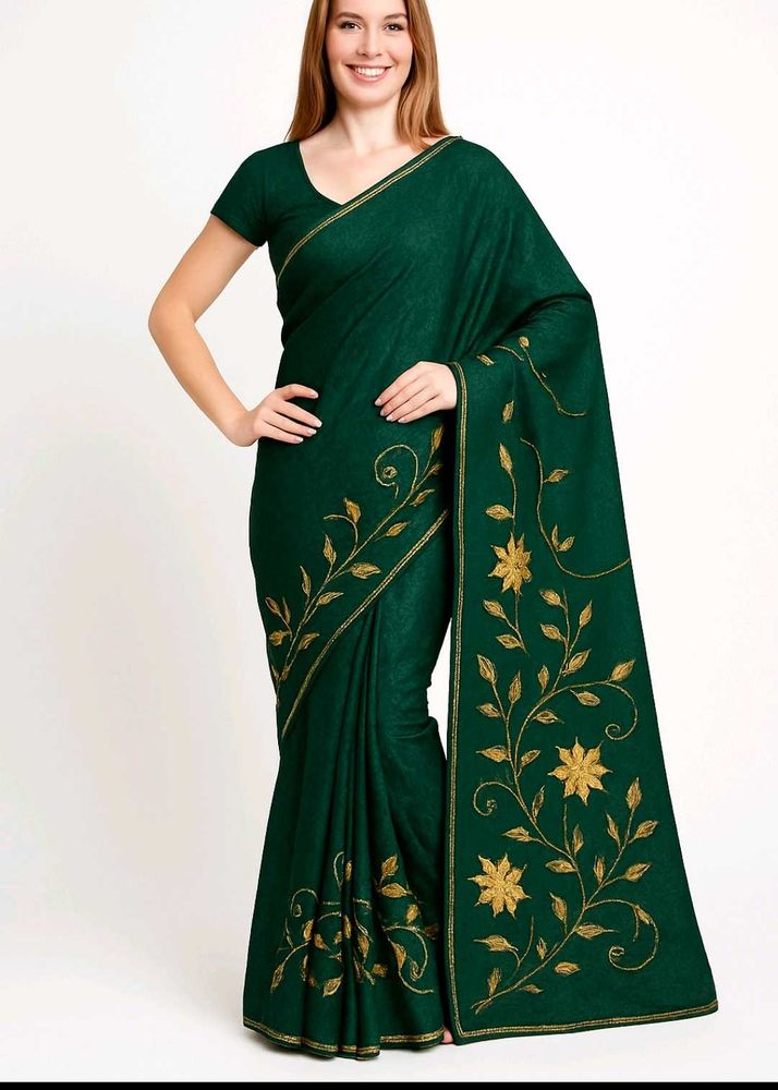 Emerald Green Embroidered Sari