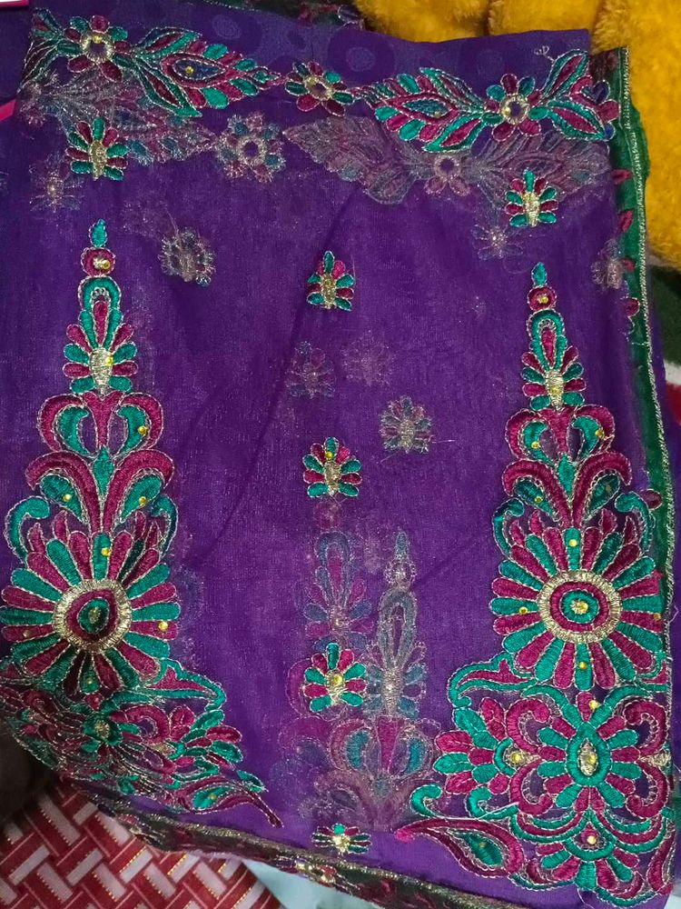 Embroidered Purple Dupatta