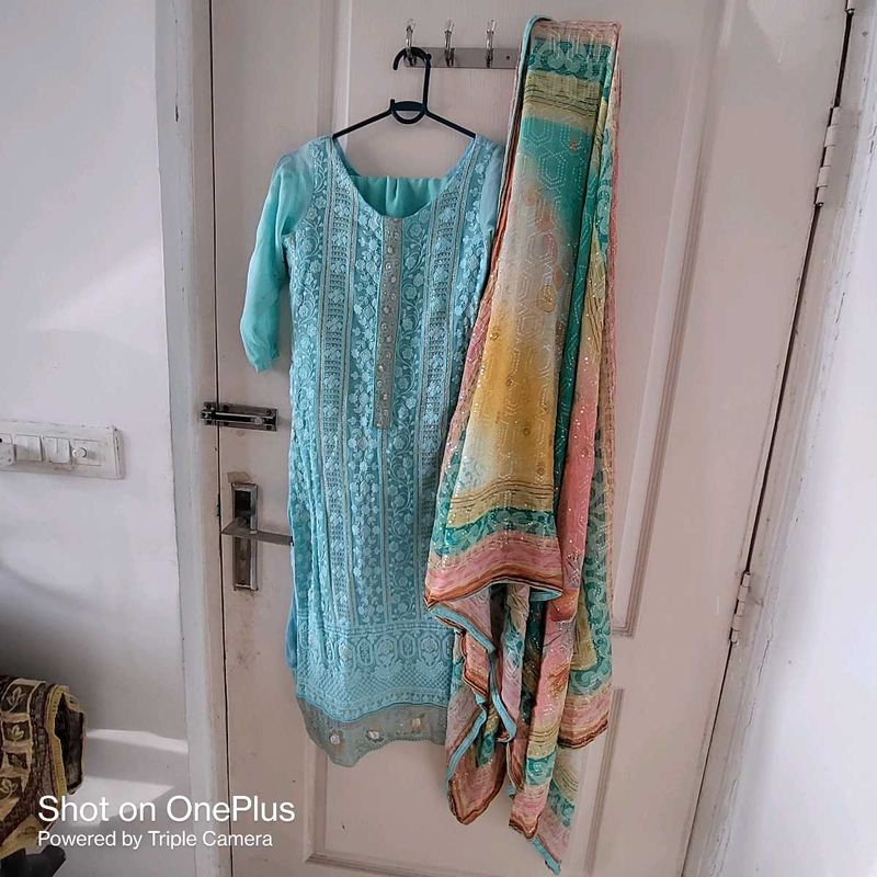 Sky Blue Embroidered Kurta Set