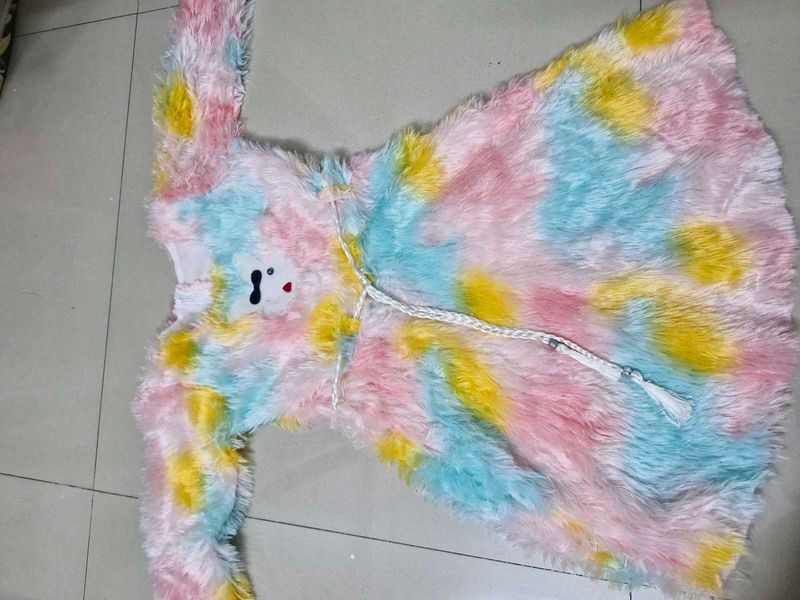 Multicolour Fur Midi Party Wear Dress