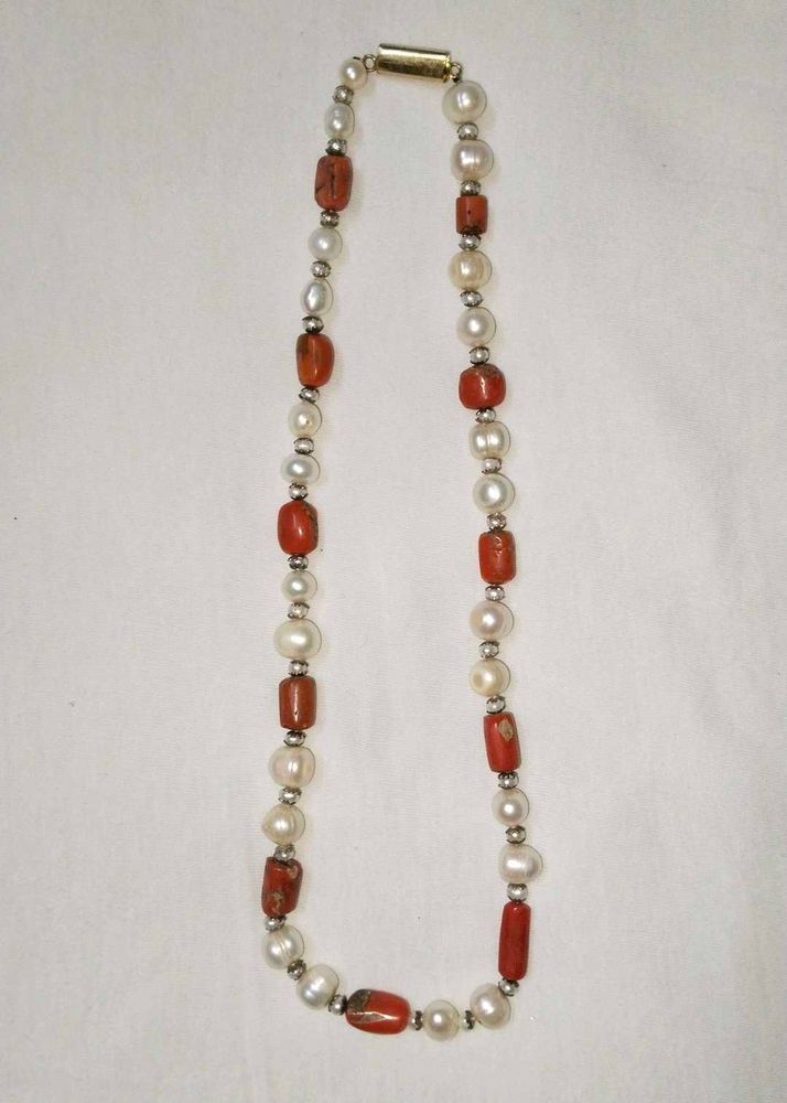 NATURAL CORAL(MONGA,MARJAAN) &amp; PEARL Necklace