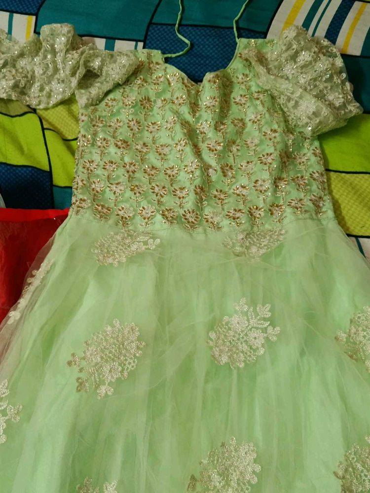 Pista Green Wedding Reception Frock