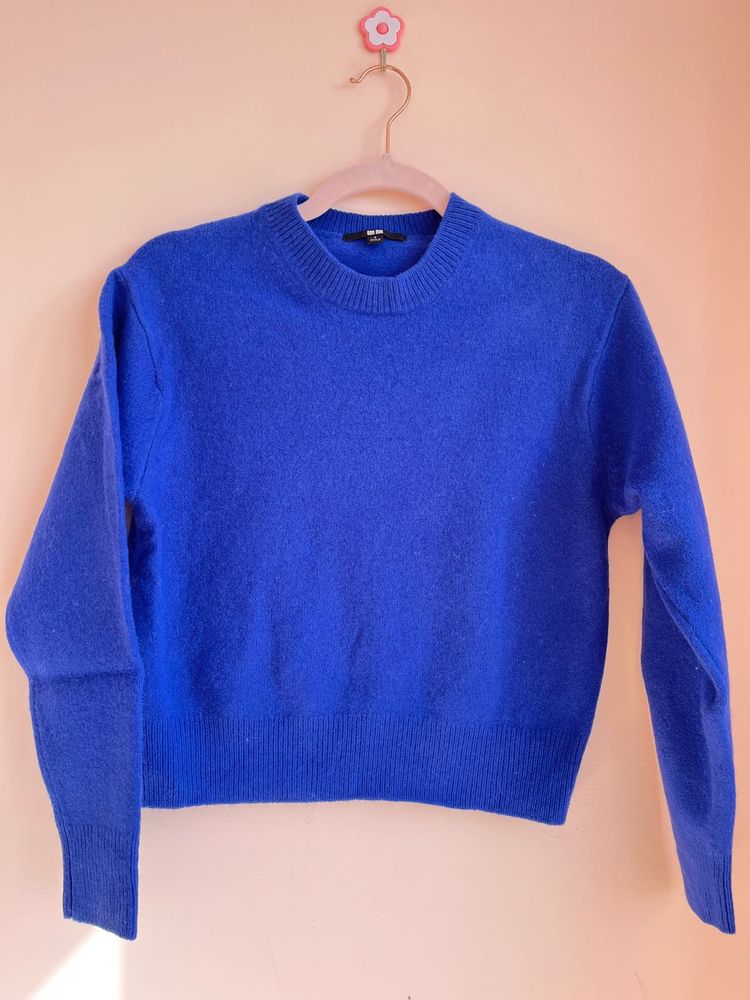 Blue Crew Neck Knit Sweater