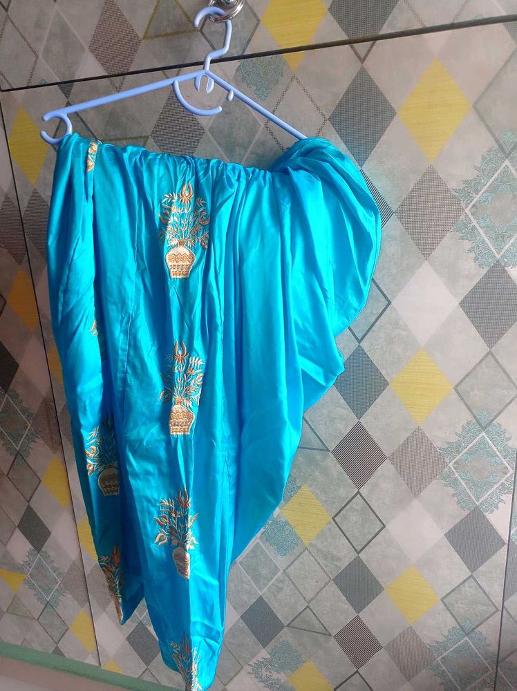 Short Straight Kurta With Pleated Salwar &amp; Duppata