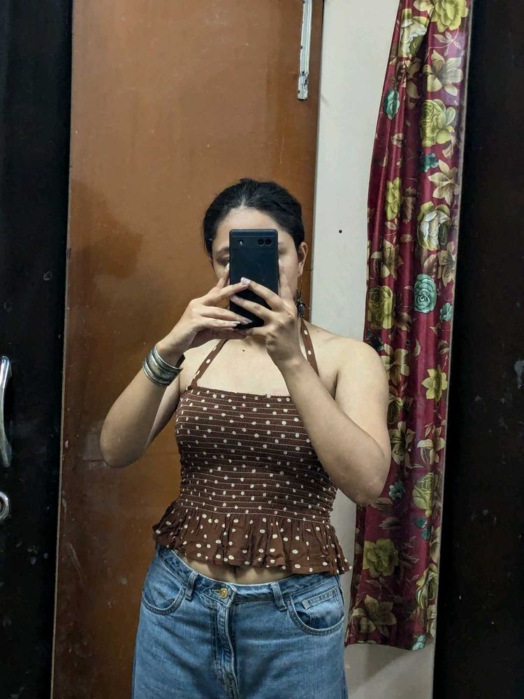 Brown Polka Dot Halter Top