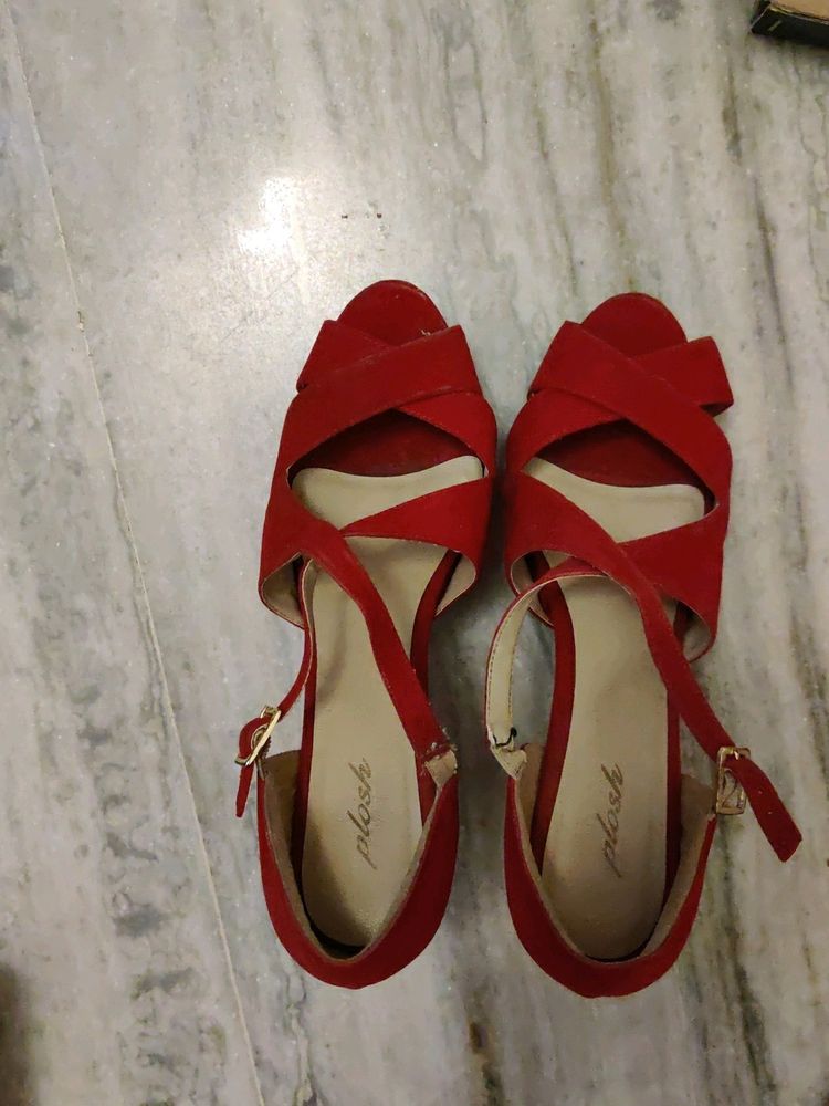 Red Criss-Cross Heeled Sandals