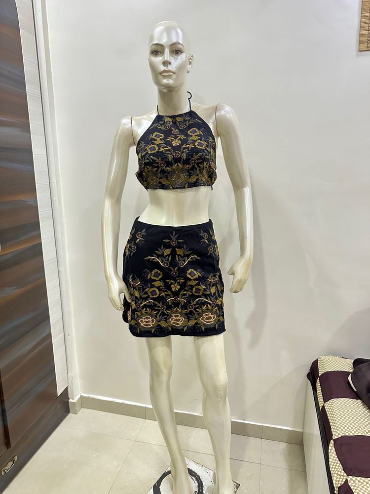 Embroidered Halter Top &amp; Mini Skirt Set