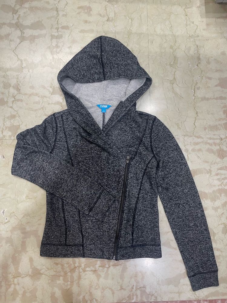 Gray Hoodie with Asymmetrical Zip
