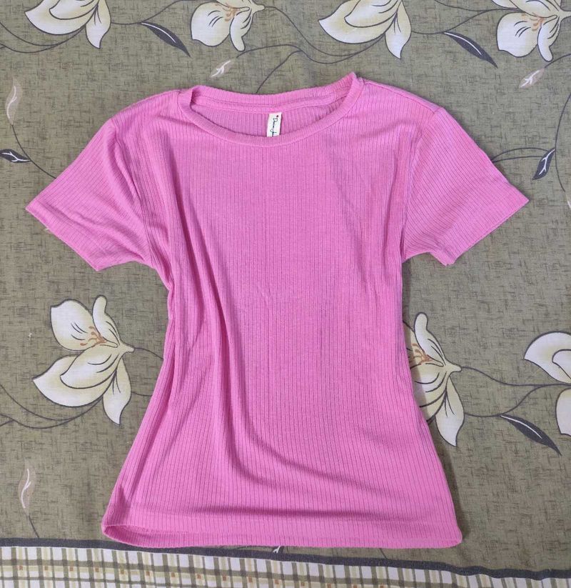 Pink Ribbed T-Shirt