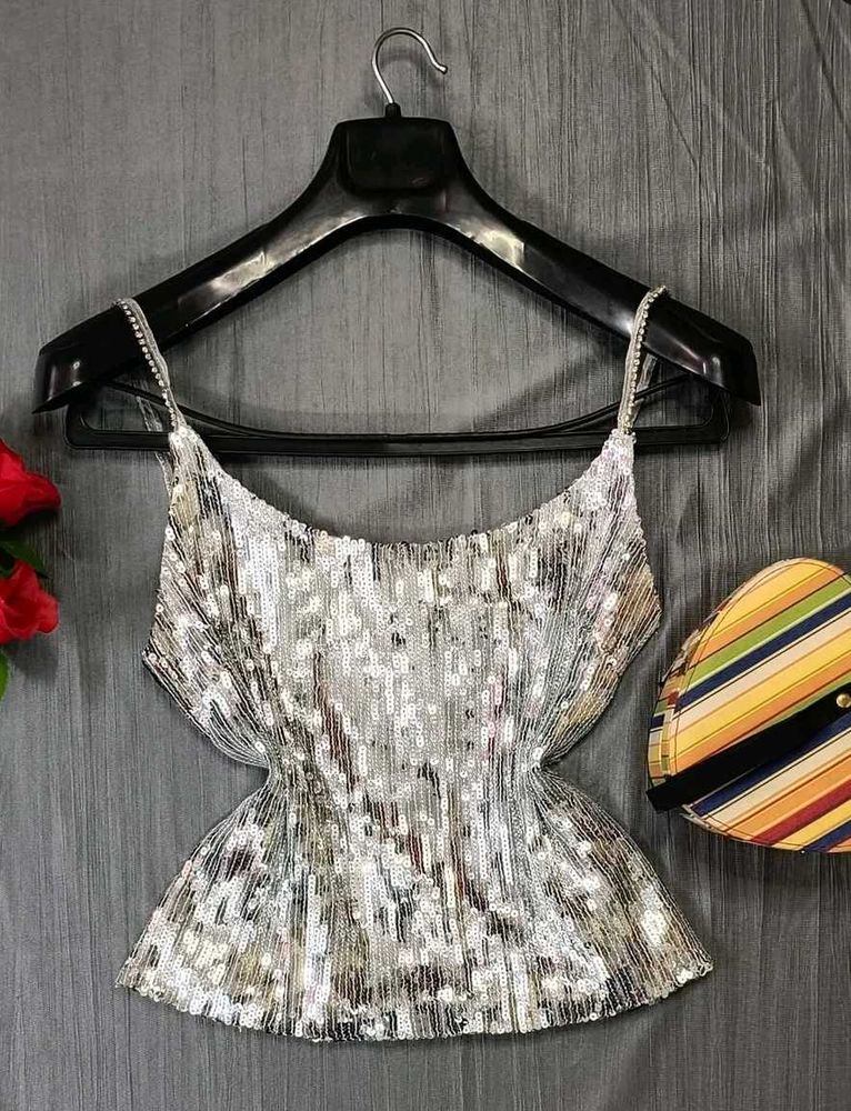 Shein Dupe Silver Sequin Top