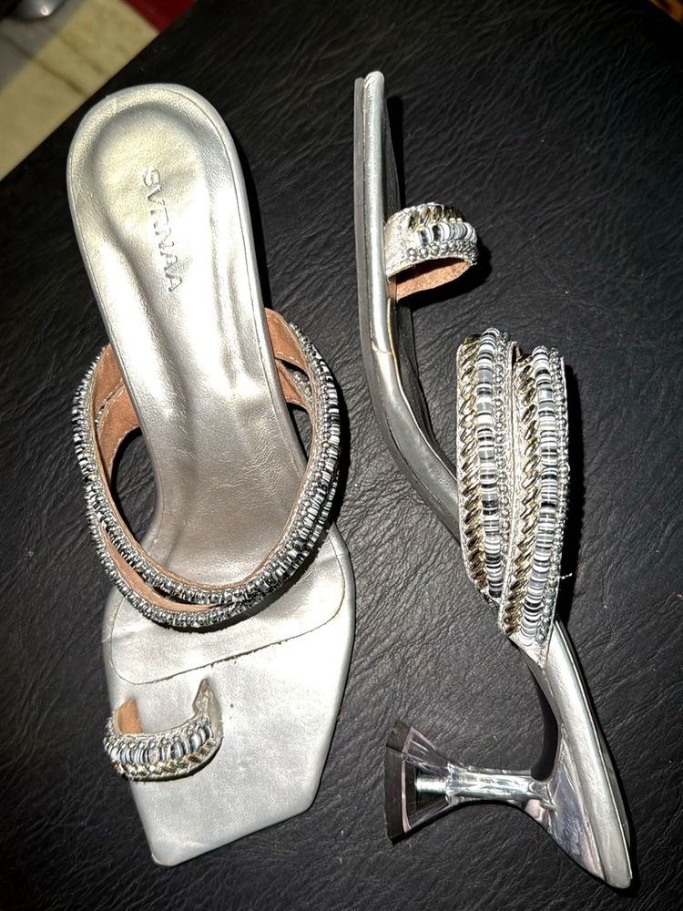 Silver Heels with Rhinestones