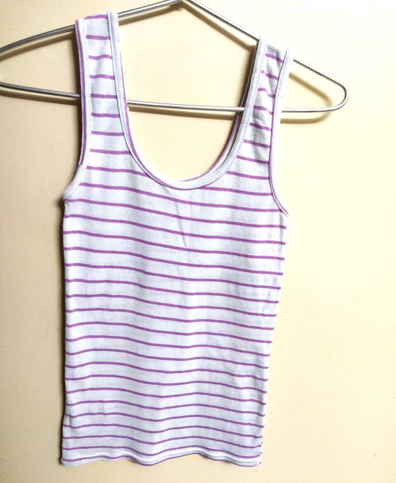 Purple And White Strip Tank Top