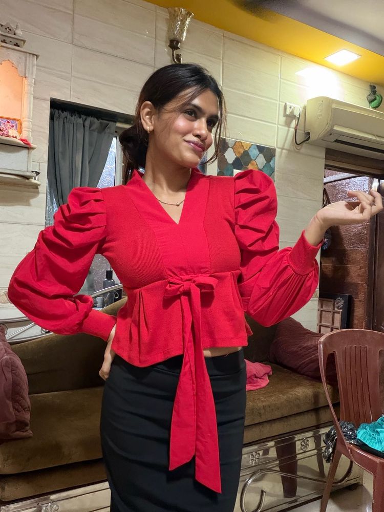 Red Puff Sleeve Top