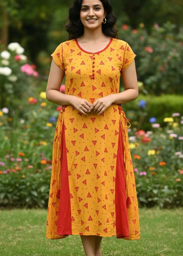 Stylish Yellow &amp; Red Cotton dress