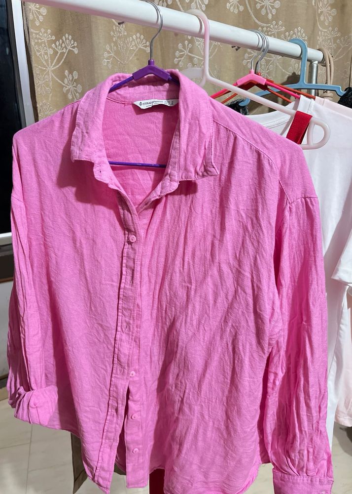 Linen Blend Pink Poplin Shirt
