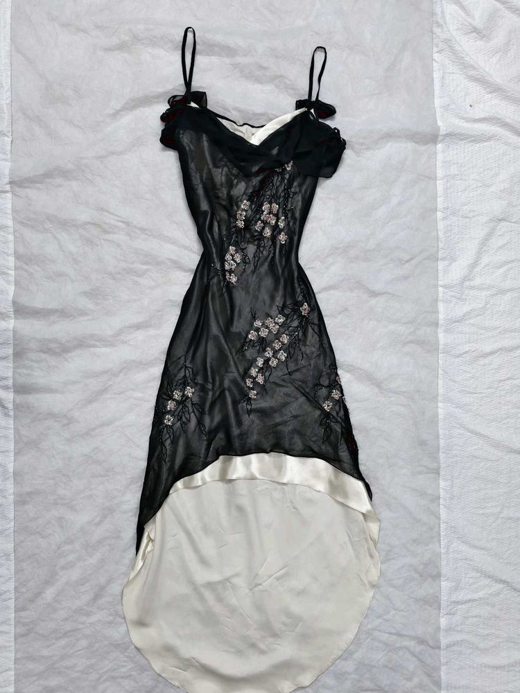 vintage Elegant Black Floral Slip Dress
