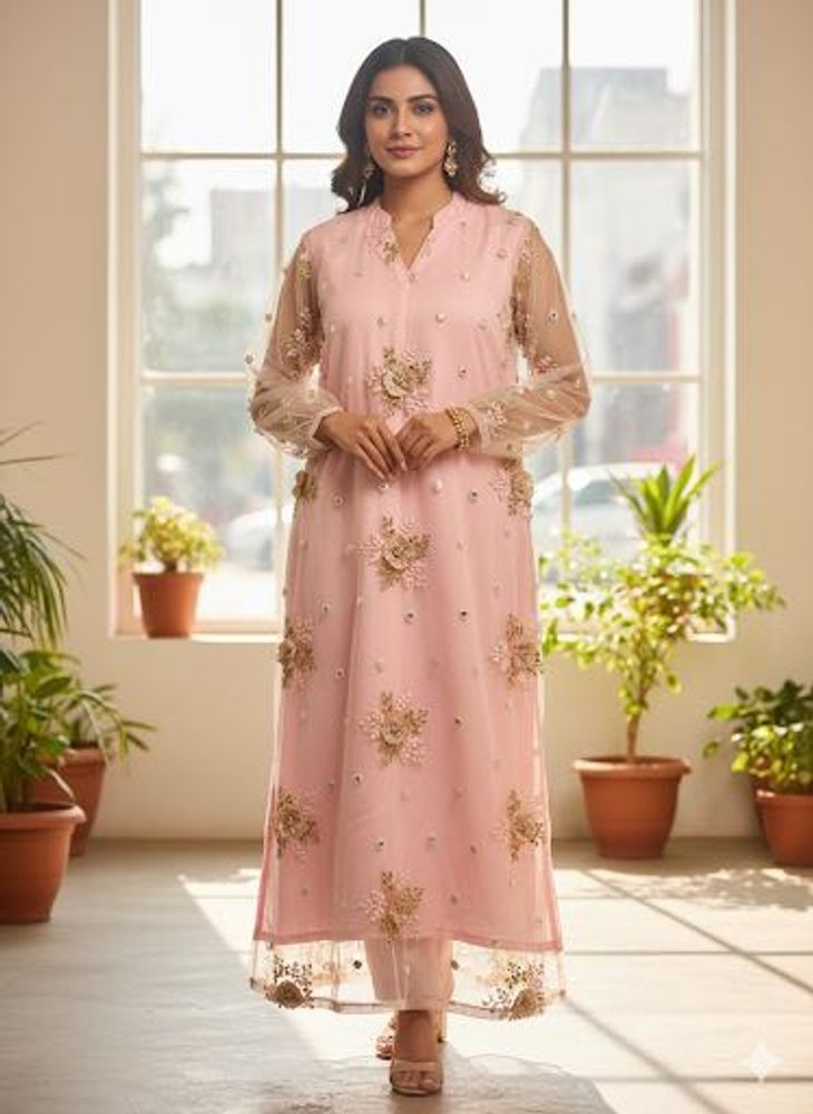 Elegant Pink Embellished Kurta XXL