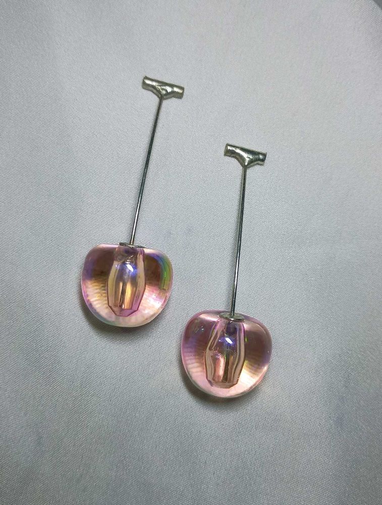 pink glass cherry drop earrings western y2k