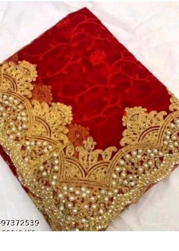 Red Net Saree With Stone
