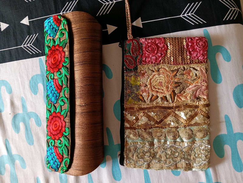 Embroidered Floral Clutch &amp; Shoulder Bag