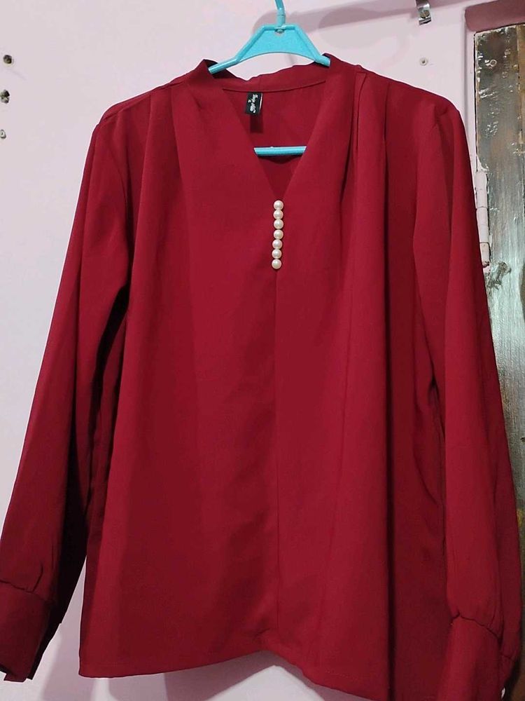 Maroon Top with Pearl Detail