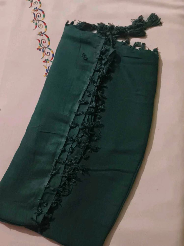 Elegant Green Scarf with Tassels