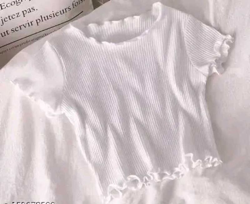 White Ruffle Trim Crop Top