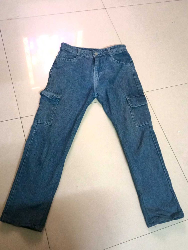 Blue Denim Cargo Pants