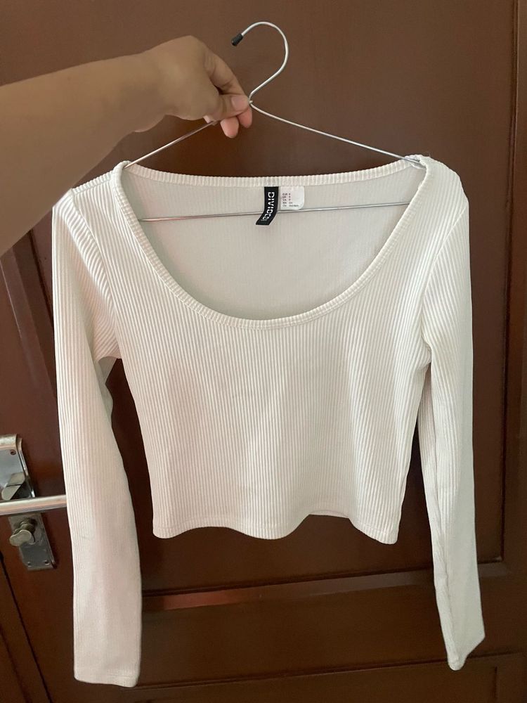 White Long Sleeve Crop Top