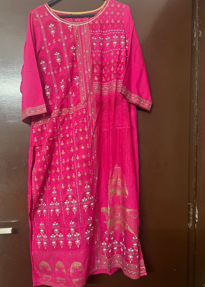 Pink &amp; Gold Printed Kurti